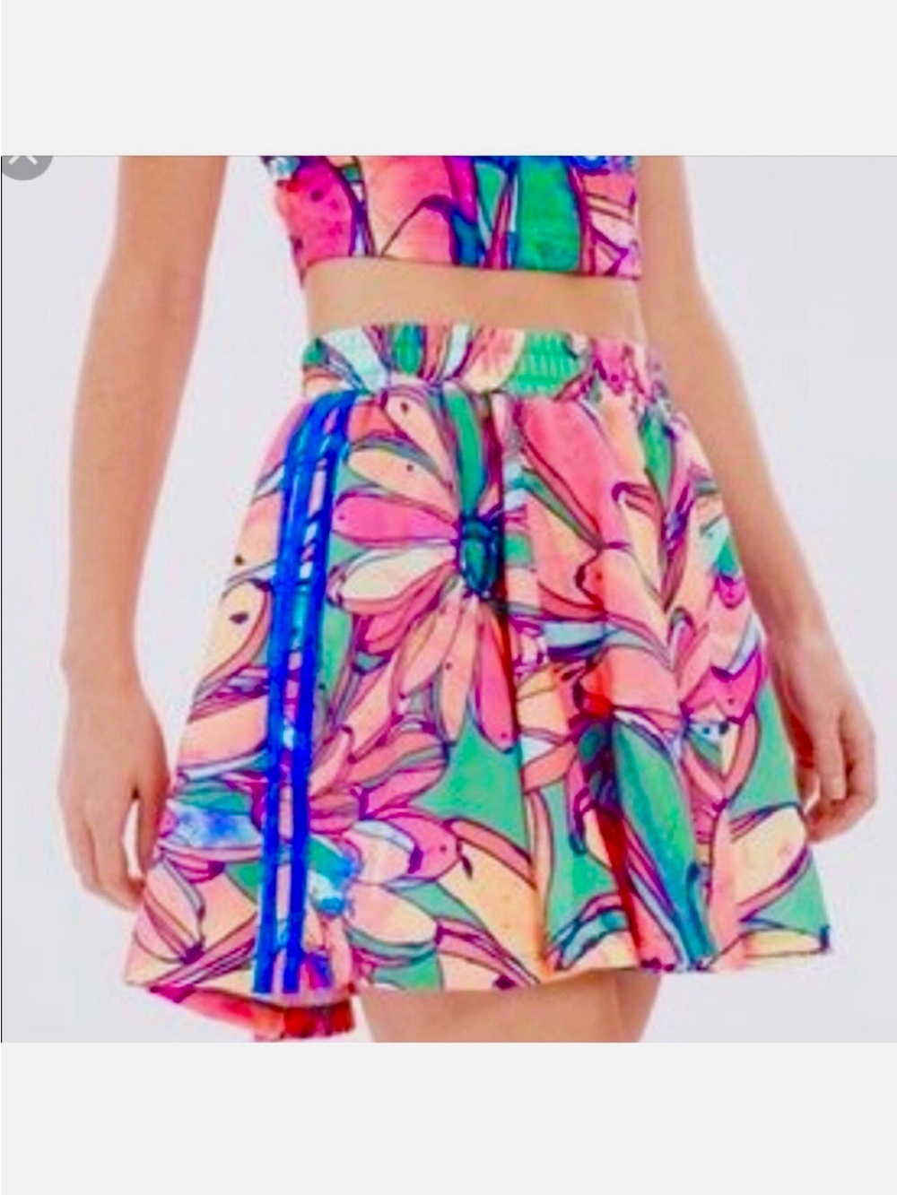 FARM Rio x Adidas VibrantBanana Floral Skater Skirt with Pockets